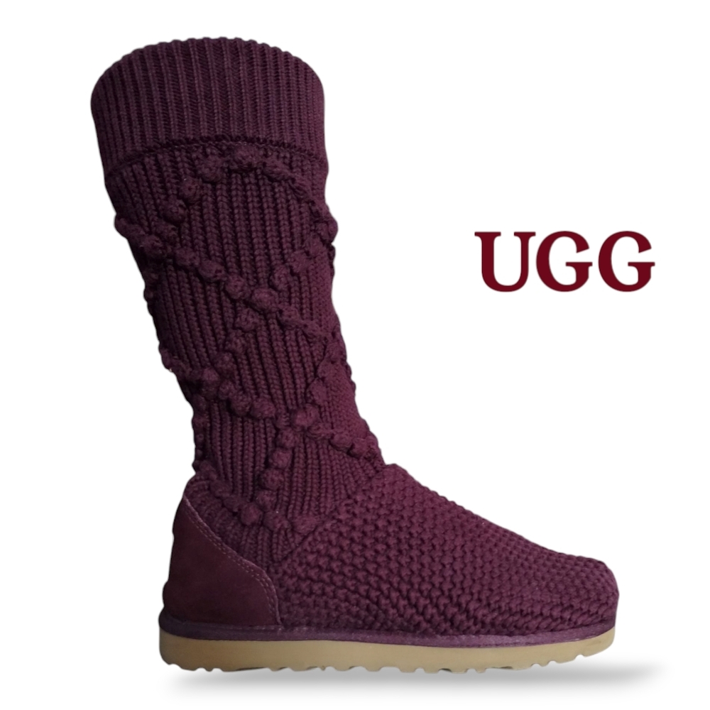 UGG Burgundy Cardy Cable Knit Argyle Sweater Boots